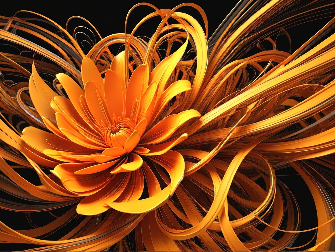 Abstract Orange Flower on Black Background