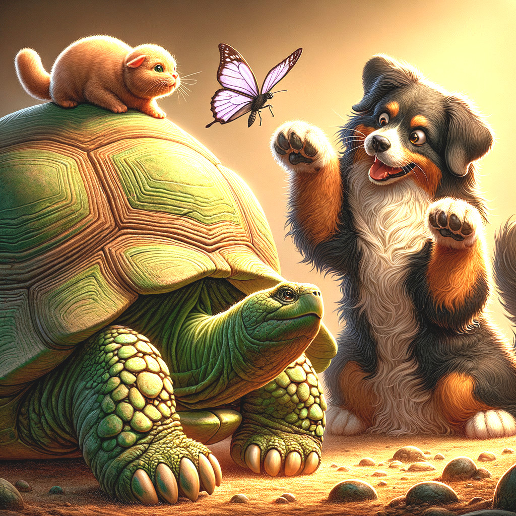 Playful Animals in a Sunlit Garden Scene