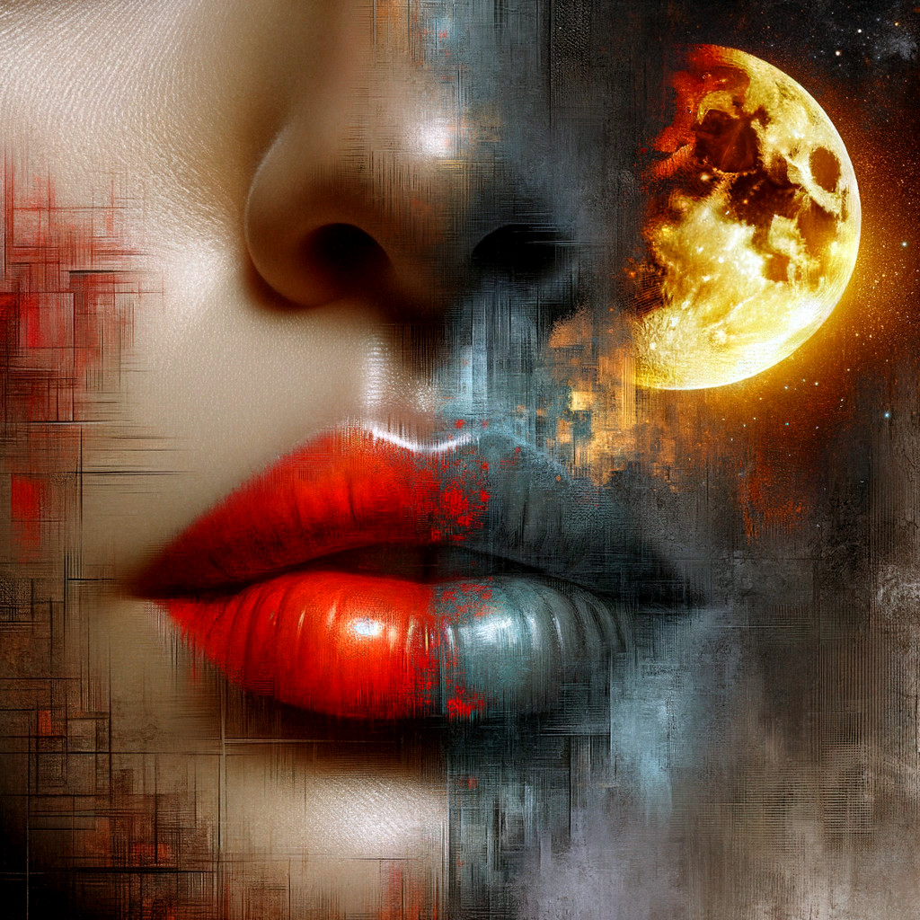Close-Up of Dual-Colored Lips with Abstract Background