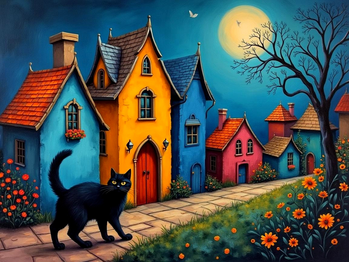 Charming Colorful Houses Under a Moonlit Sky