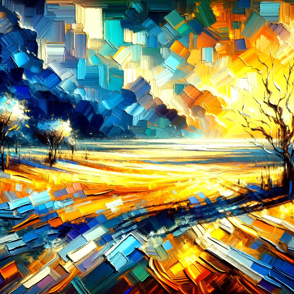 Vibrant Landscape with Sunset and Silhouetted Trees