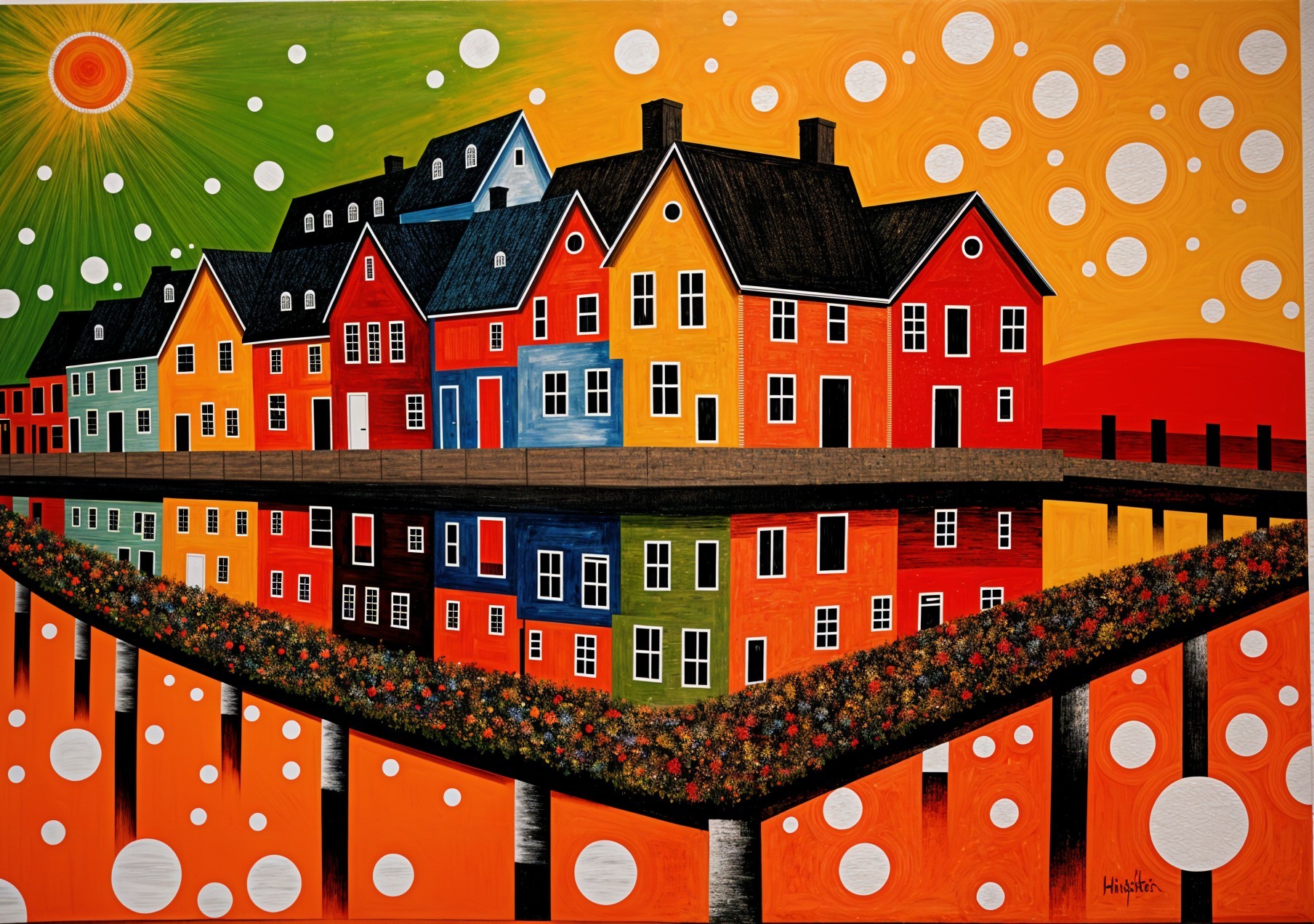 Vibrant Abstract Landscape with Colorful Houses
