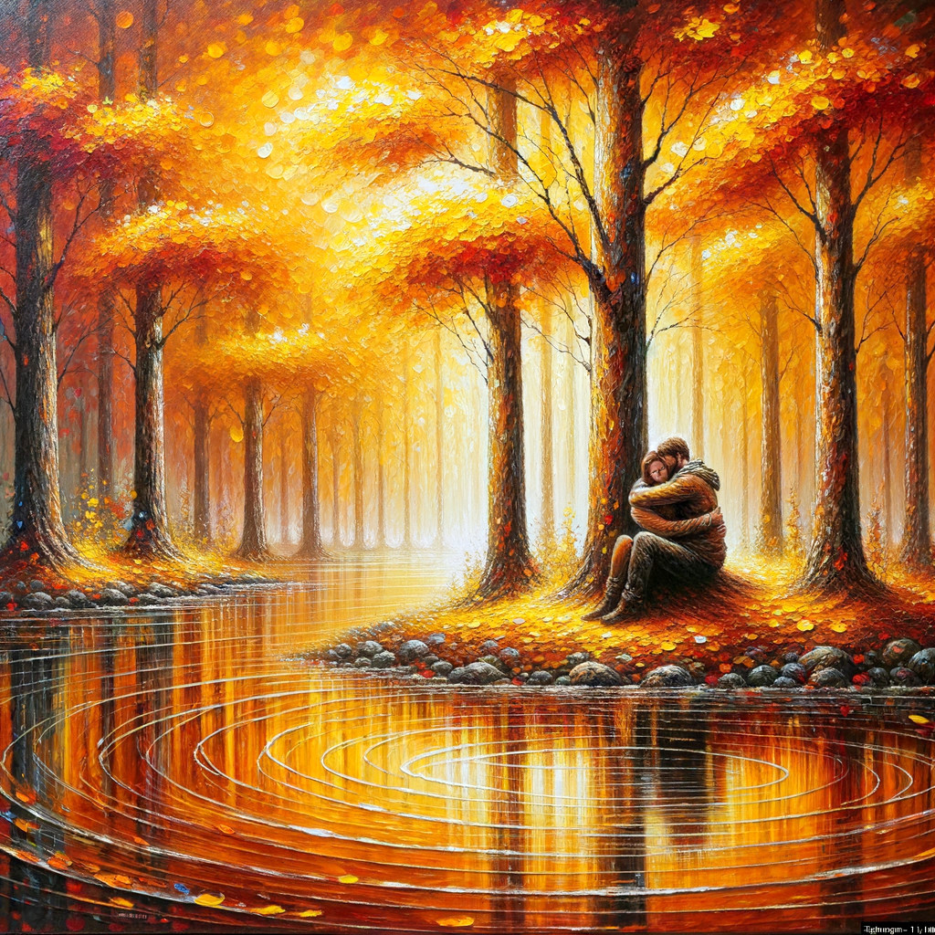 Autumn Landscape with Figures by a Tranquil Riverbank