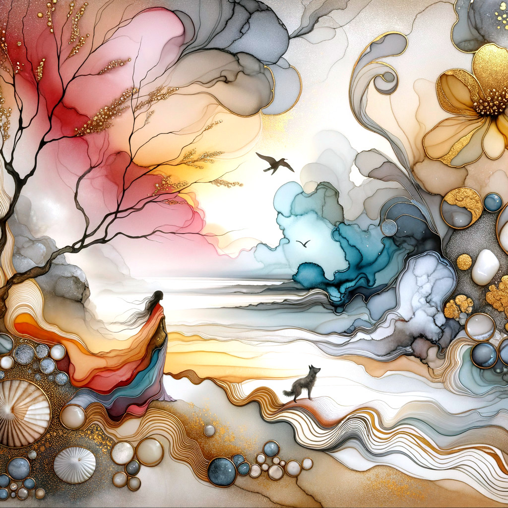 Colorful Figure at Shoreline During Vibrant Sunset