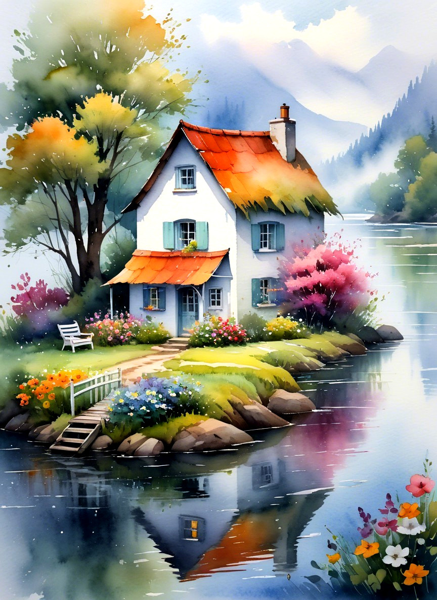 Charming House on Island Surrounded by Serene Waters