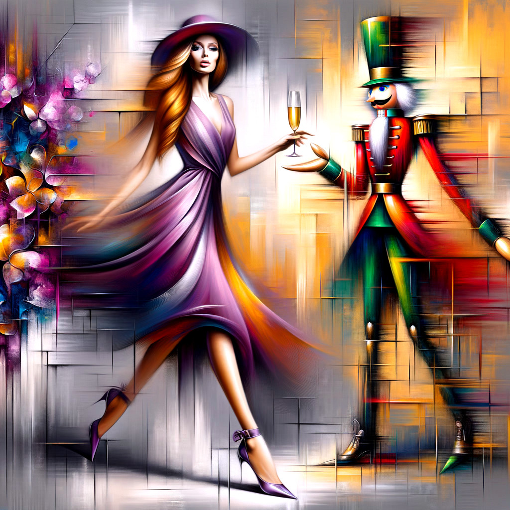 Oil Painting of a Lady in Motion with Nutcracker Background