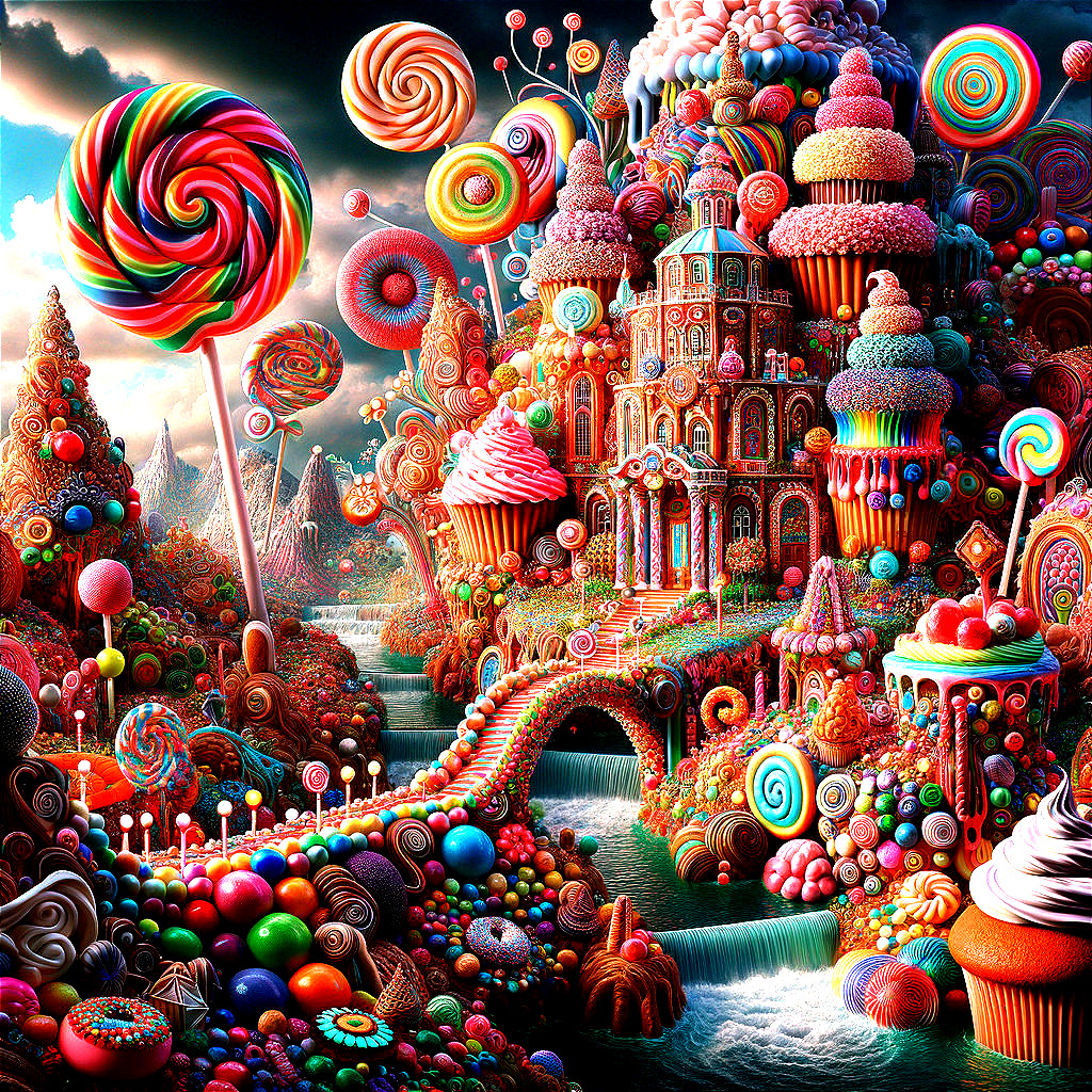 Whimsical Candy Landscape with Colorful Treats