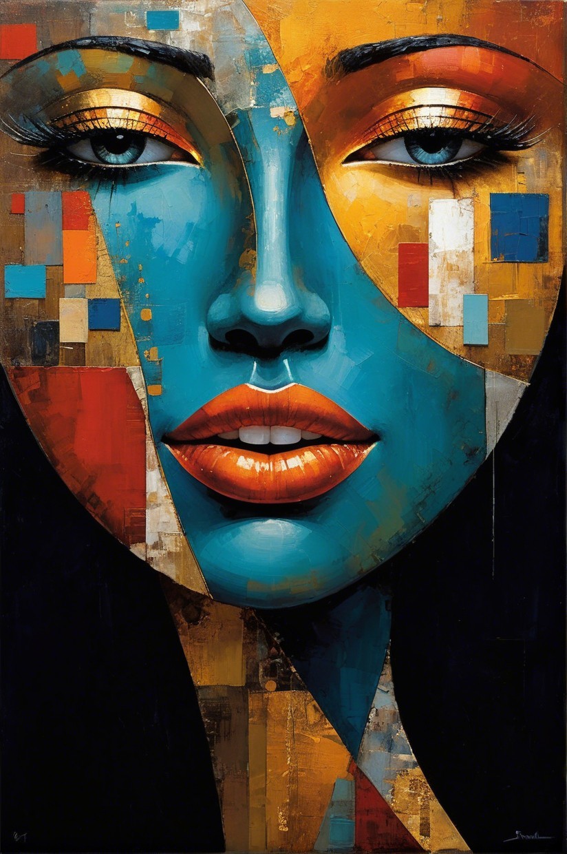 Vibrant Portrait of a Woman with Geometric Patterns