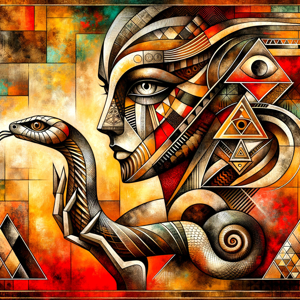 Human and Serpent Fusion in Vibrant Colors and Patterns