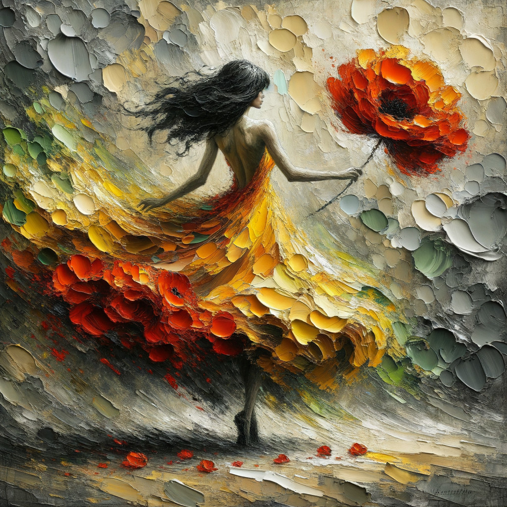Impressionistic Painting of Dancing Figure in Yellow Dress