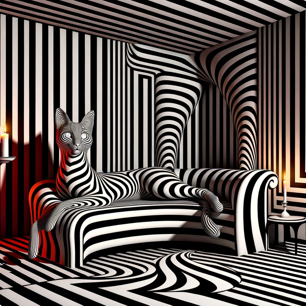 Surreal Interior with Bold Black and White Stripes