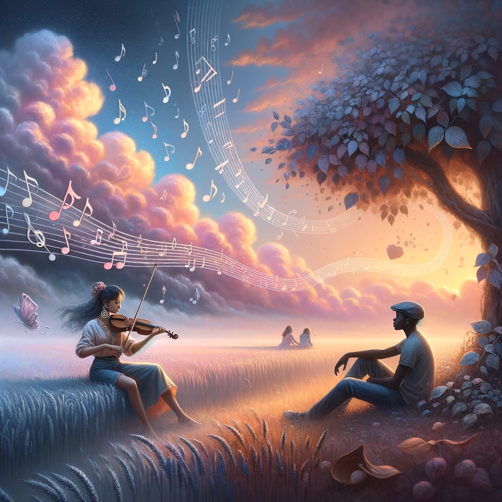 Serene Landscape with Violinist at Sunset