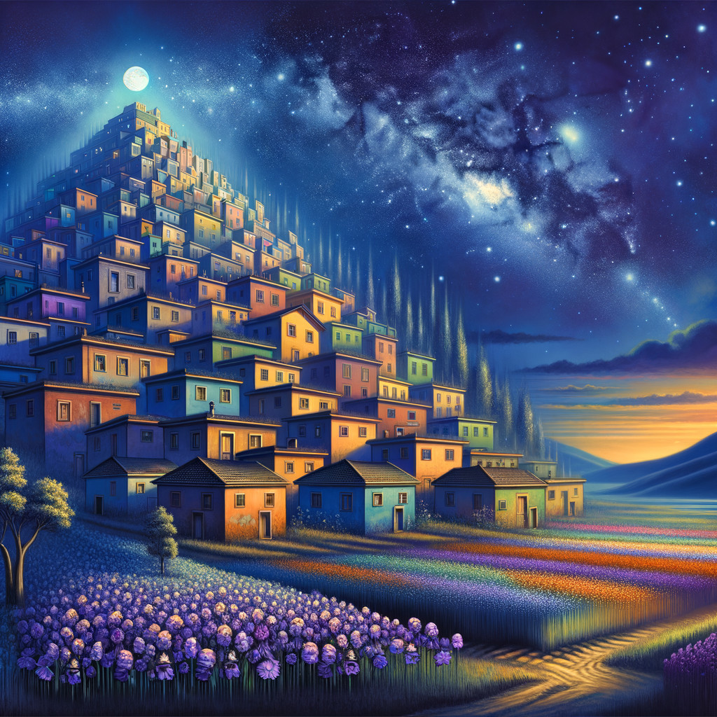 Vibrant Dreamlike Landscape with Colorful Pyramid City