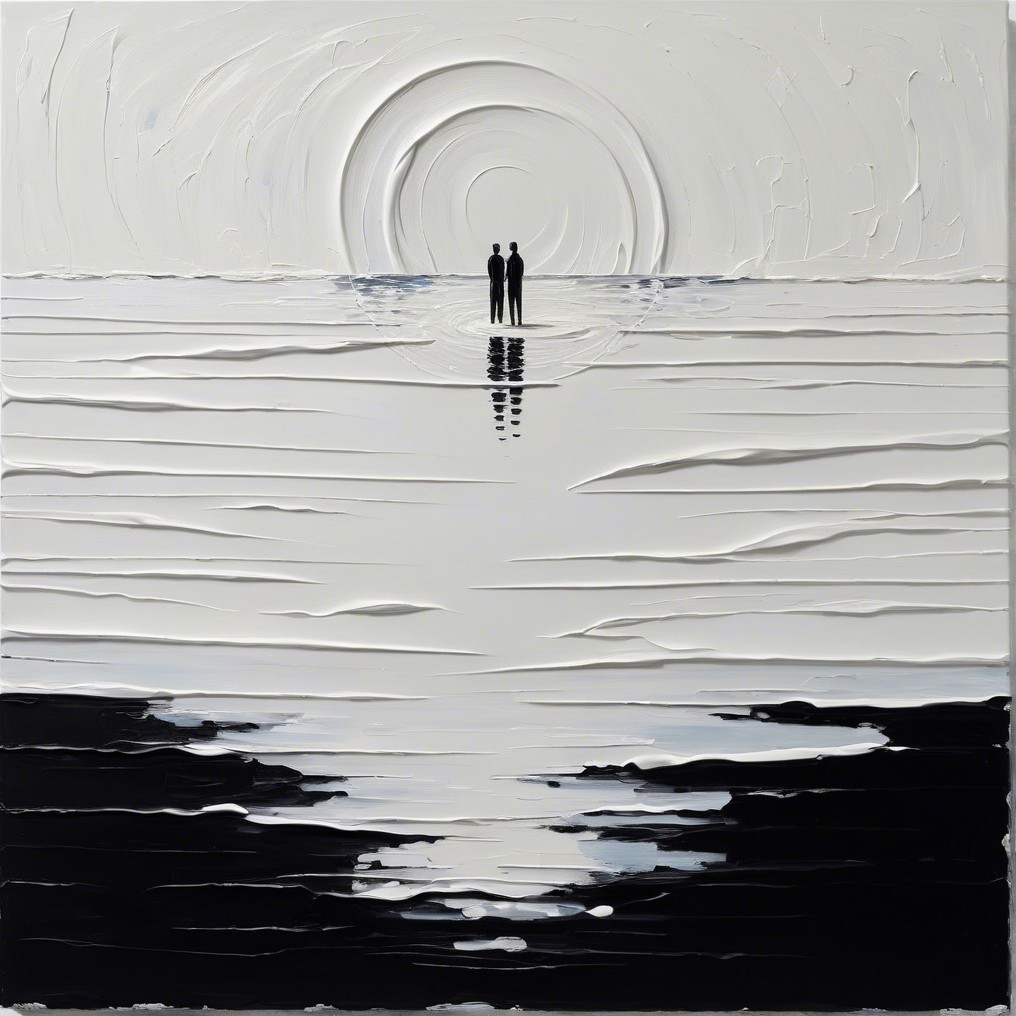 Black and White Landscape with Silhouetted Figures
