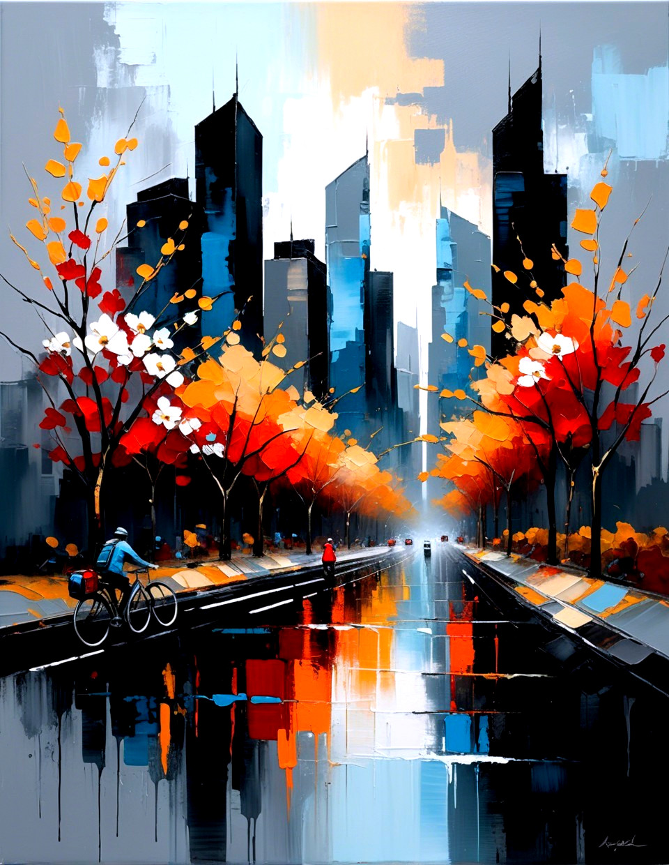 Impressionistic Cityscape with Skyscrapers at Dawn