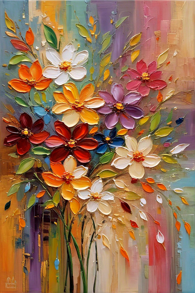 Vibrant Bouquet of Colorful Flowers with Abstract Background