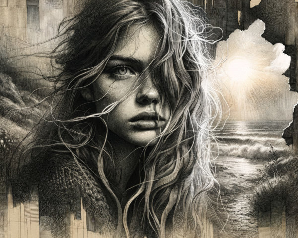 Portrait of a Young Woman with Dramatic Landscape