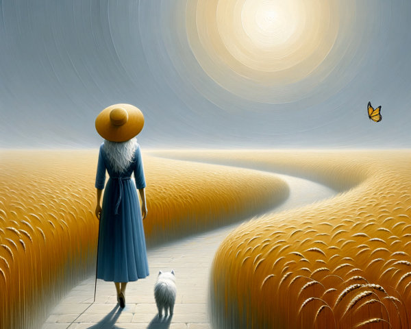 Woman in Blue Dress Walking Through Wheat Fields