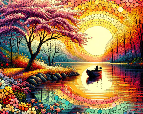 Vibrant Sunset Landscape with Serene Waterfront