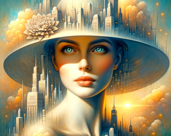 Portrait of a Woman with Blue Eyes and Elegant Hat