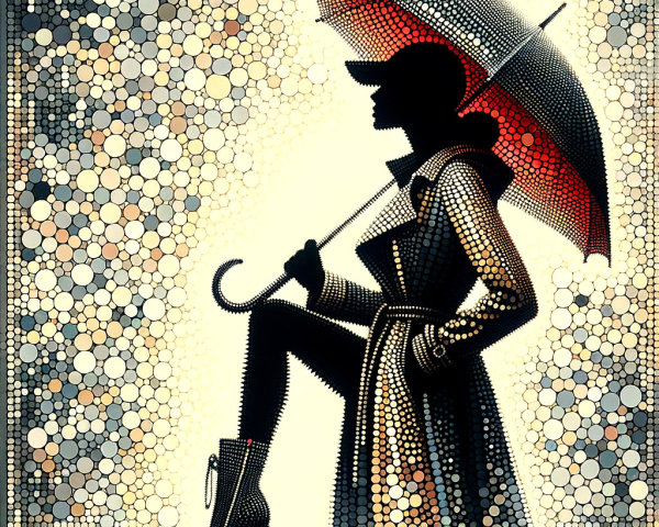 Stylish silhouette with umbrella and colorful backdrop