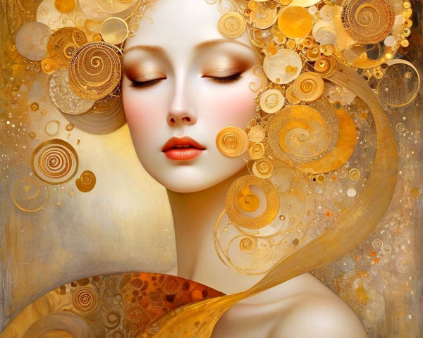 Ethereal Figure with Golden Hair in Warm Background