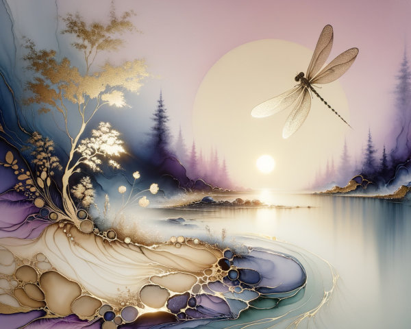 Tranquil River Landscape at Sunrise with Pastel Hues