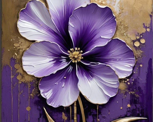 Purple Flower on Textured Gold and Purple Background