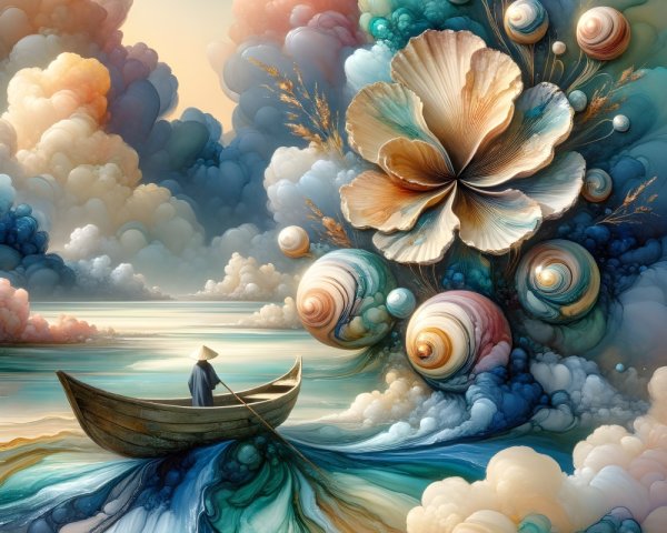 Tranquil Waterway with Colorful Flowers and Clouds