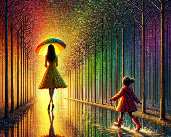 Woman in Yellow Dress Walking in Colorful Forest