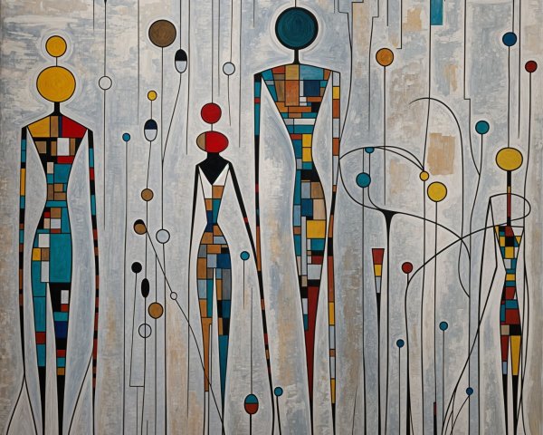 Vibrant Abstract Composition with Elongated Figures