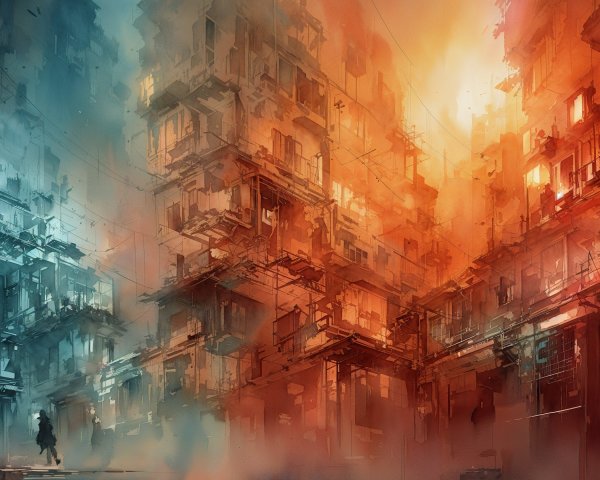 Futuristic cityscape with abstract buildings and contrast