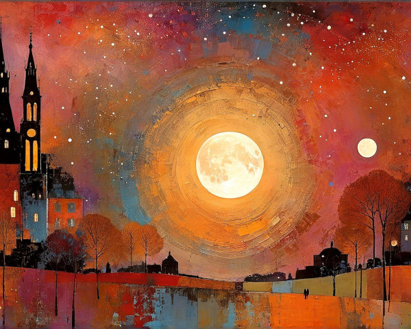 Abstract Landscape with Gothic Towers and Sunset