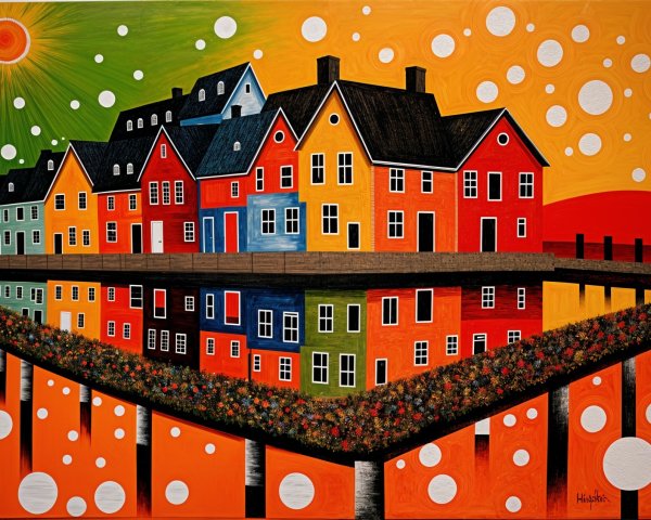 Vibrant Abstract Landscape with Colorful Houses