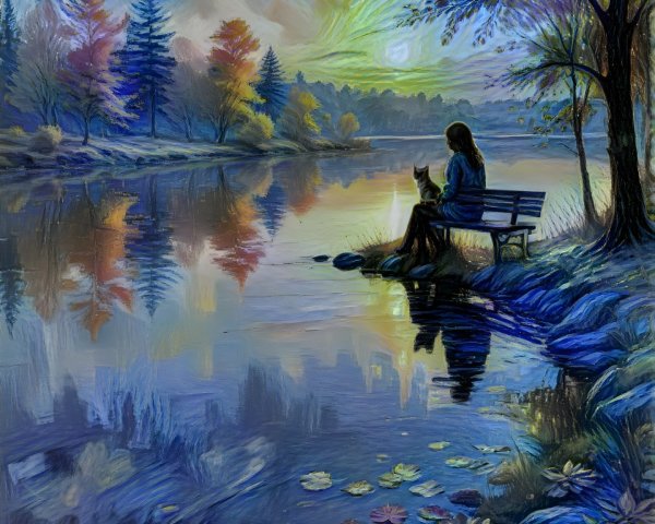 Twilight Scene at a Tranquil Lake with Autumn Foliage