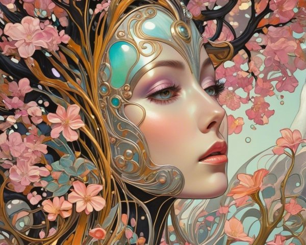 Elegant Portrait of a Woman with Floral Elements