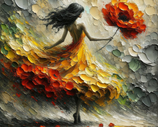 Impressionistic Painting of Dancing Figure in Yellow Dress