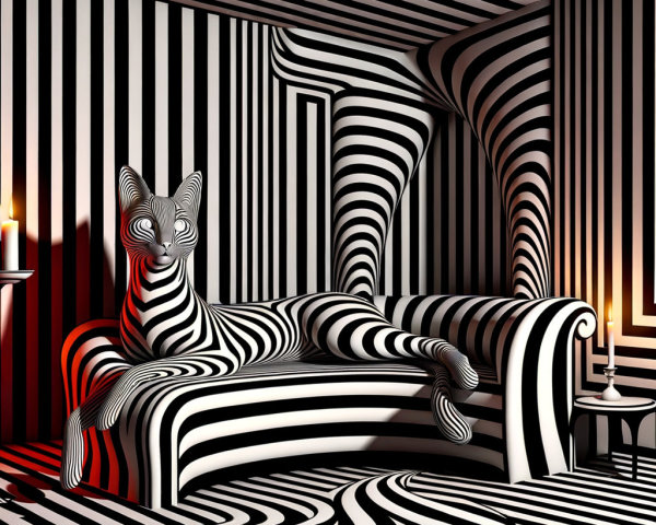 Surreal Interior with Bold Black and White Stripes