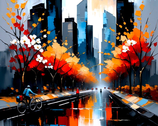 Impressionistic Cityscape with Skyscrapers at Dawn