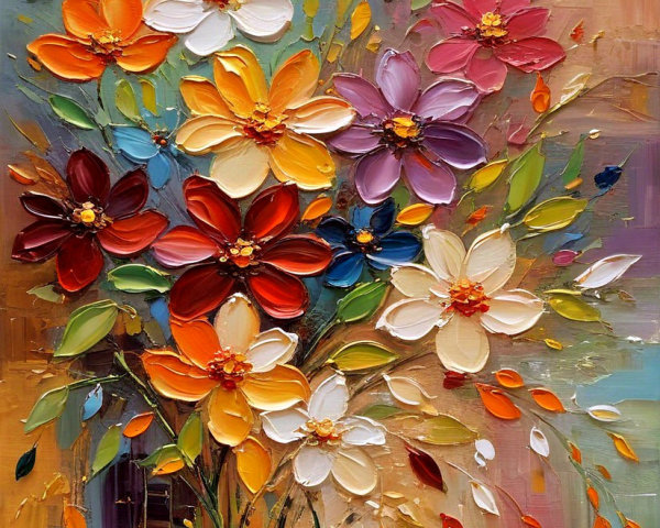 Vibrant Bouquet of Colorful Flowers with Abstract Background