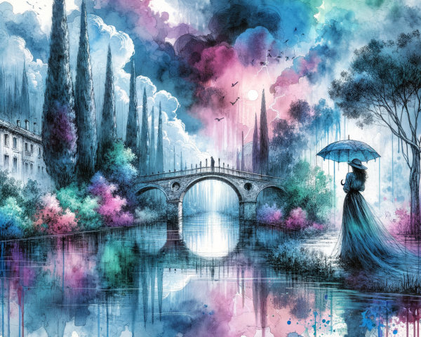 Serene Landscape with Bridge Over Reflective River