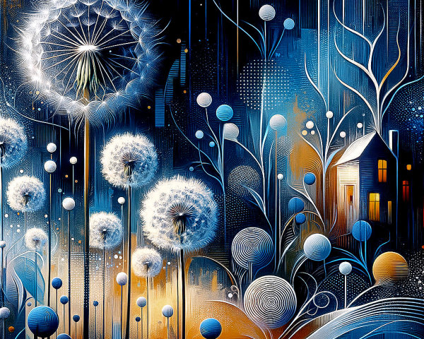 Ethereal Landscape with Luminous Dandelion Flowers