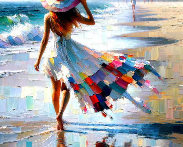 Impressionistic Painting of Woman on Beach Scene