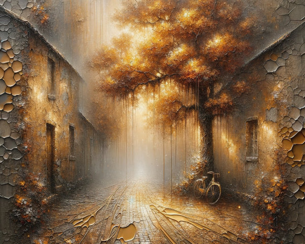 Autumn Scene with Golden Leaves and Vintage Bicycle