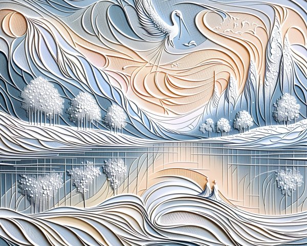 Textured Layered Design of a Serene Landscape Scene