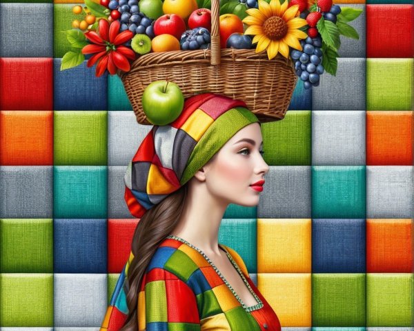Vibrant Woman with Basket in Colorful Setting