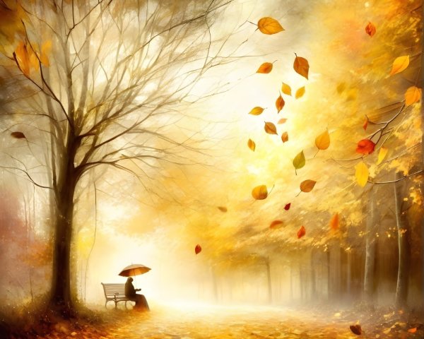 Serene Autumn Scene with Colorful Foliage and Mist