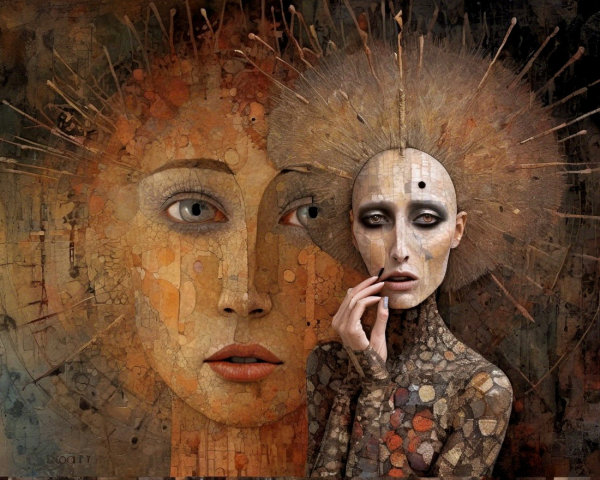 Surreal Artistic Depiction of a Woman with Patterns