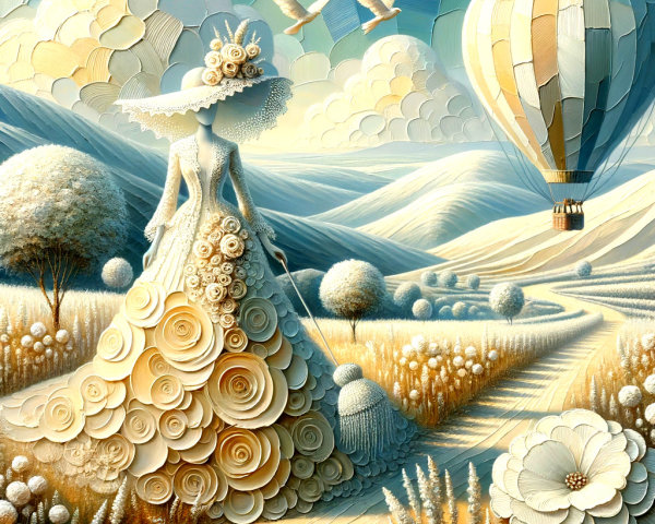 Whimsical Scene of a Woman in a Floral Gown