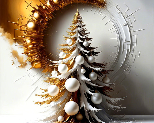 Stylized Christmas Tree with Gold and White Elements